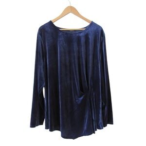 The Limited Astral Aura Blue Velvet Top 3X Long Sleeves Gathered Classic Holiday
